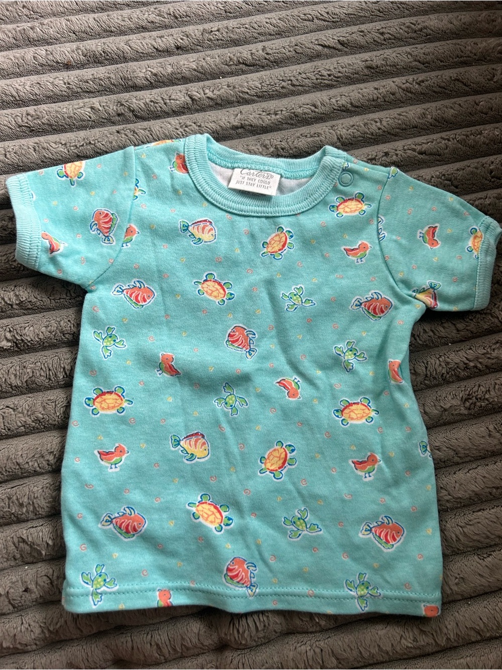 Vintage Carters Sea Life Print Short Sleeve Top - Aqua